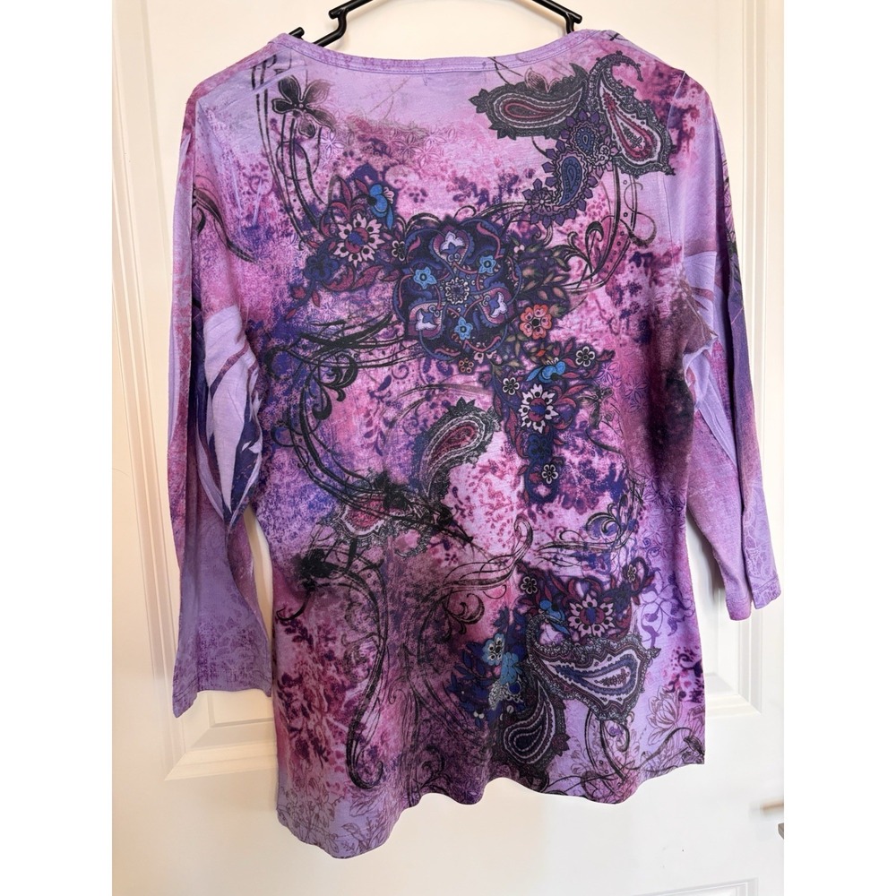 Vintage celestial grunge Purple Paisley Top Y2K Whimsigoth mandala Rhinestone PM